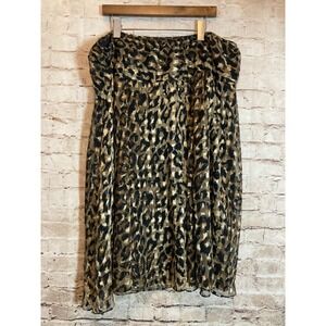 Cheetah Flare Skirt Womens 24W Brown Leopard Print Glitter Midi Elastic Waist